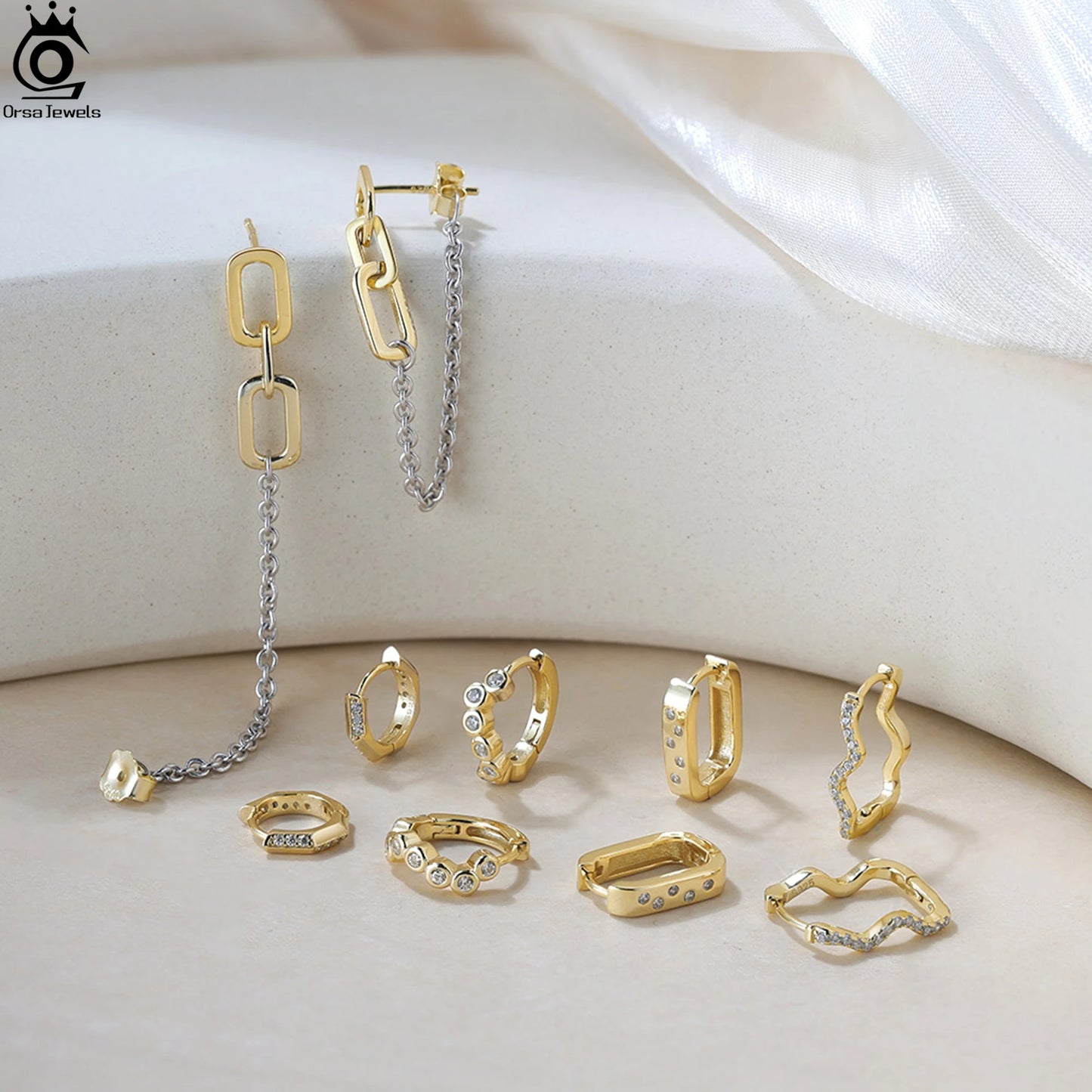 ORSA JEWELS S925 Silber Ohrhänger O-Kette & Büroklammer Kette Design Minimalismus Stil Ohrschmuck Edlen Schmuck Geschenk APE143