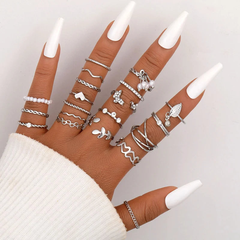 58 Teile/satz Gold Farbe Ringe Set Für Frauen Männer Vintage Hohl Schmetterling Perle Herz Kristall Geometrische Ringe Trendy Finger Schmuck