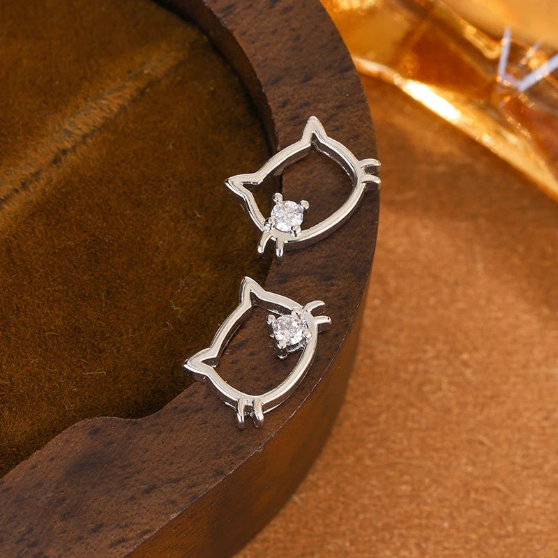 Mode und süße Katze 925 Sterling Silber Schmuck einfache Temperament Zirkon eingelegte hohle Tier Ohrringe E147
