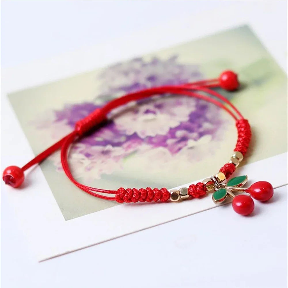 Süße Erdbeere Kirsche geflochtene Handschnur DIY verstellbare rote Seil Armbänder für Mädchen Mode Accessoires Geschenke Schmuck