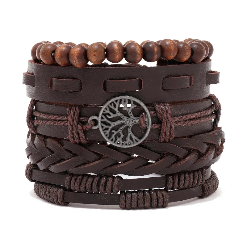 Mode Armband Viking Armband für Männer Hand Armbänder gewebt Schädel Hand Schmuck verstellbare Leder Set Viking Mann Armband
