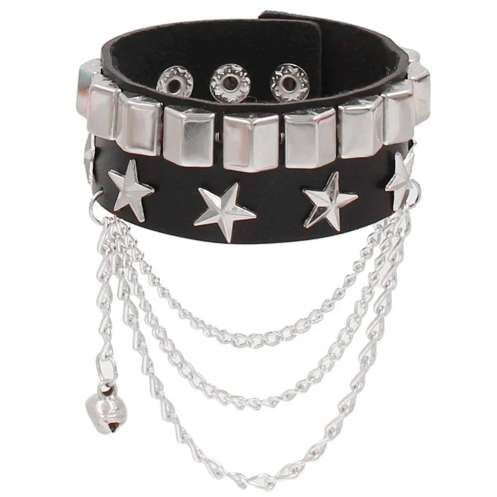 Vintage Lederarmbänder Punk Row Cuspidal Spikes Nieten Ohrstecker Breite Manschette PU Leder Punk Gothic Rock Unisex Goth Accessoires
