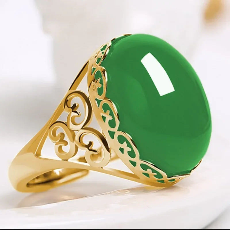 Unisex Ringe ethnischen Stil Nachahmung grüne Chalcedon Ringe für Frauen Temperament Nachahmung Achat rote Farbe Öffnungs ring Anillo