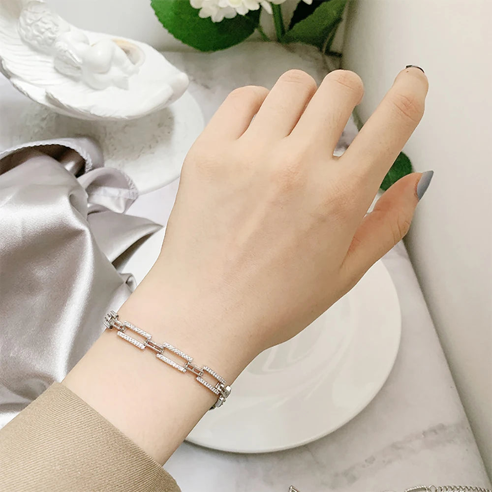 TEMGF S925 Sterling Silber Kettenarmband 1,1 mm Zirkon-Inlay für Frauen und Mädchen, eleganter feiner Schmuck, trendige Geburtstags-einzigartige Geschenke
