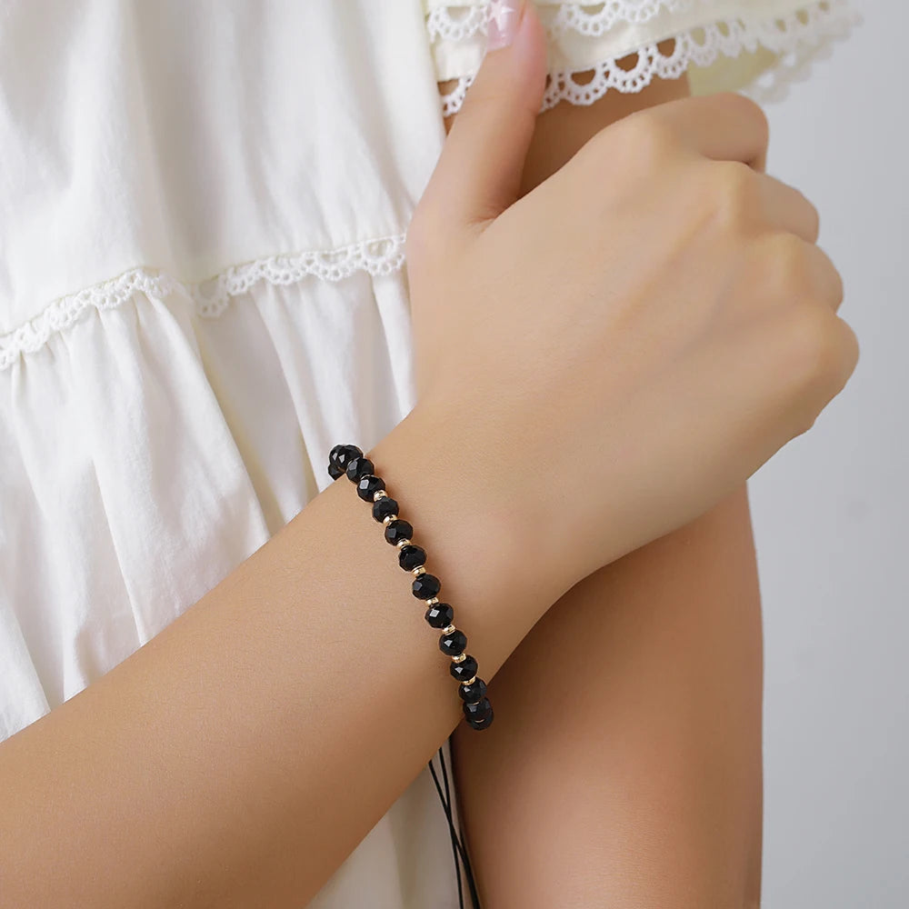 Mode Boho Einstellbare Schmuck Flechten Armband Armband Schwarz Kristall Stein Perlen Armband Für Frauen Zubehör Schmuck