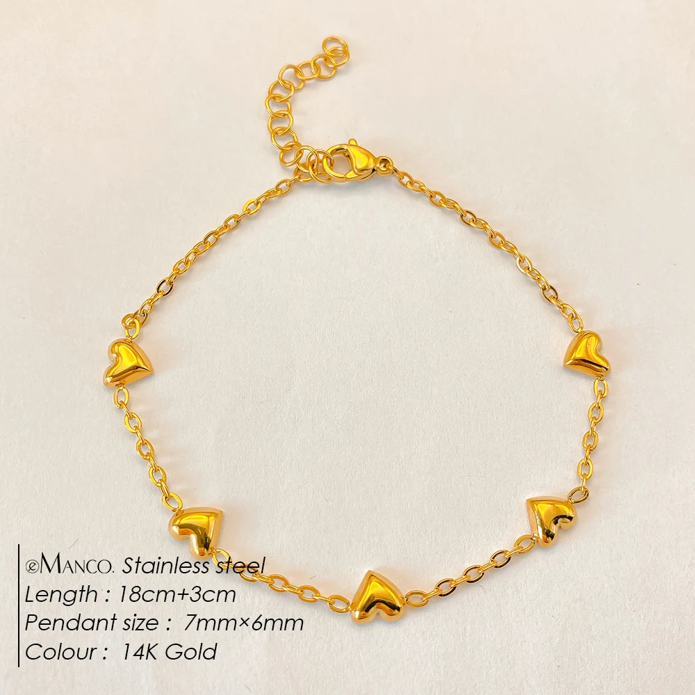 eManco Edelstahl Gold Farbe Herz Liebe Armband Für Frauen Mädchen Mode Armreifen Wasserdicht Schmuck Urlaub Geschenk Großhandel