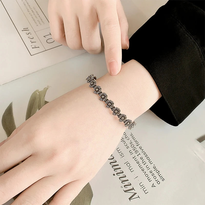 Sole Memory Vintage süße Chrysantheme 925er Sterlingsilber, größenverstellbare Öffnungsarmband für Frauen, Luxus-Schmuck, Geschenk BR344