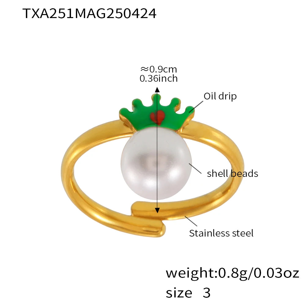 Liora Mode Emaille Bowknot Anhänger Simulierte Perle Halskette Armband Ring Ohrringe Für Mädchen Edelstahl Charme Schmuck Set