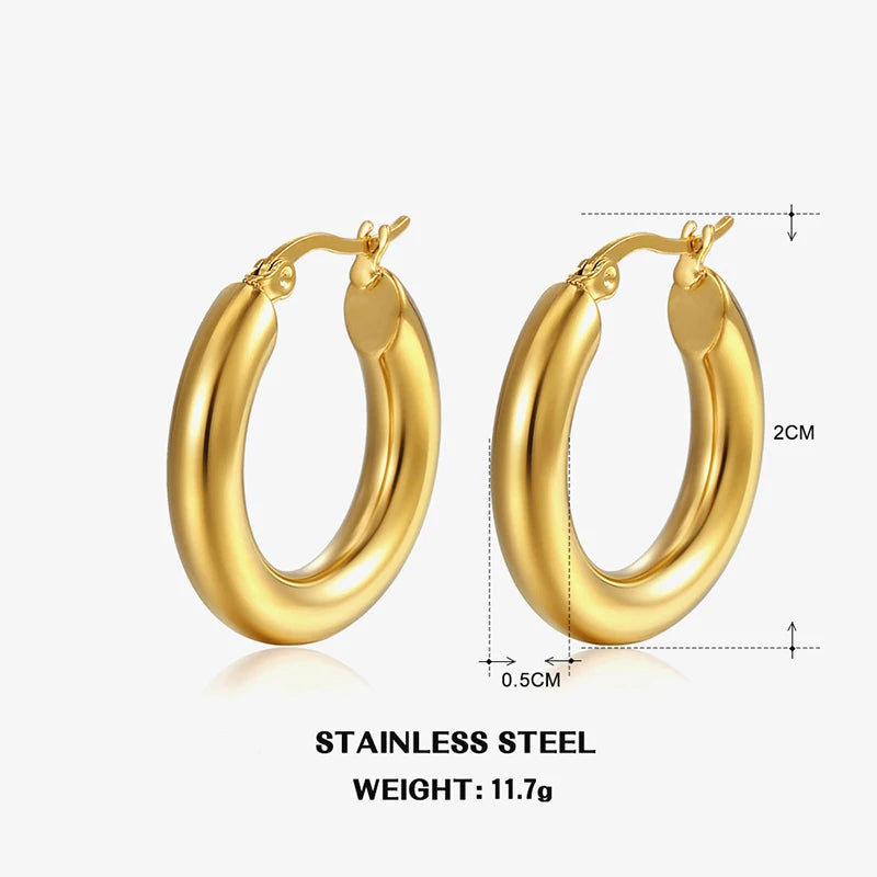 Klassische Mode Glatte Runde Creolen Für Frauen Edelstahl 5mm Dicke Ohr Schnalle Huggie Ohrringe Kreis Vintage-Schmuck