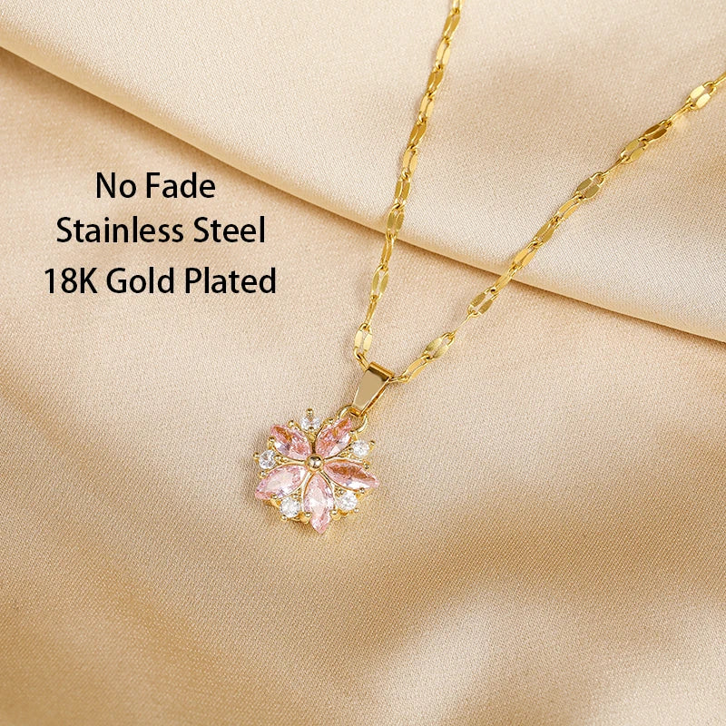 Neue Nette Romantische Rosa Sakura Anhänger Edelstahl Halsketten Für Frauen Koreanische Mode Weibliche Sexy Schlüsselbein Kette Schmuck Geschenk