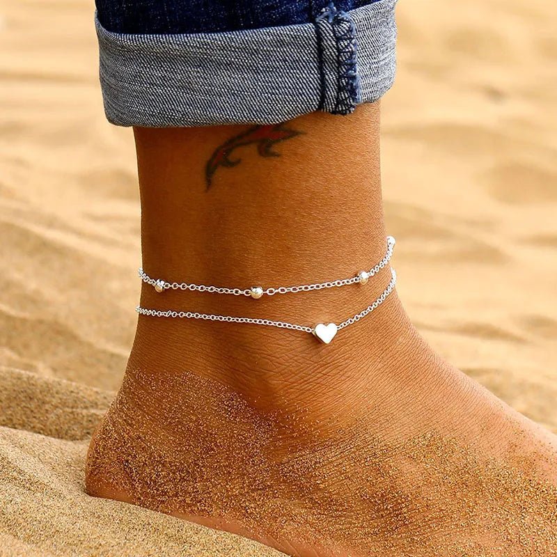 Modyle 2024 Neue Böhmen Handschellen Fußkettchen Multilayer Silber Farbe Fuß Kette Fashion Ankle Armband Für Frauen Strand Schmuck