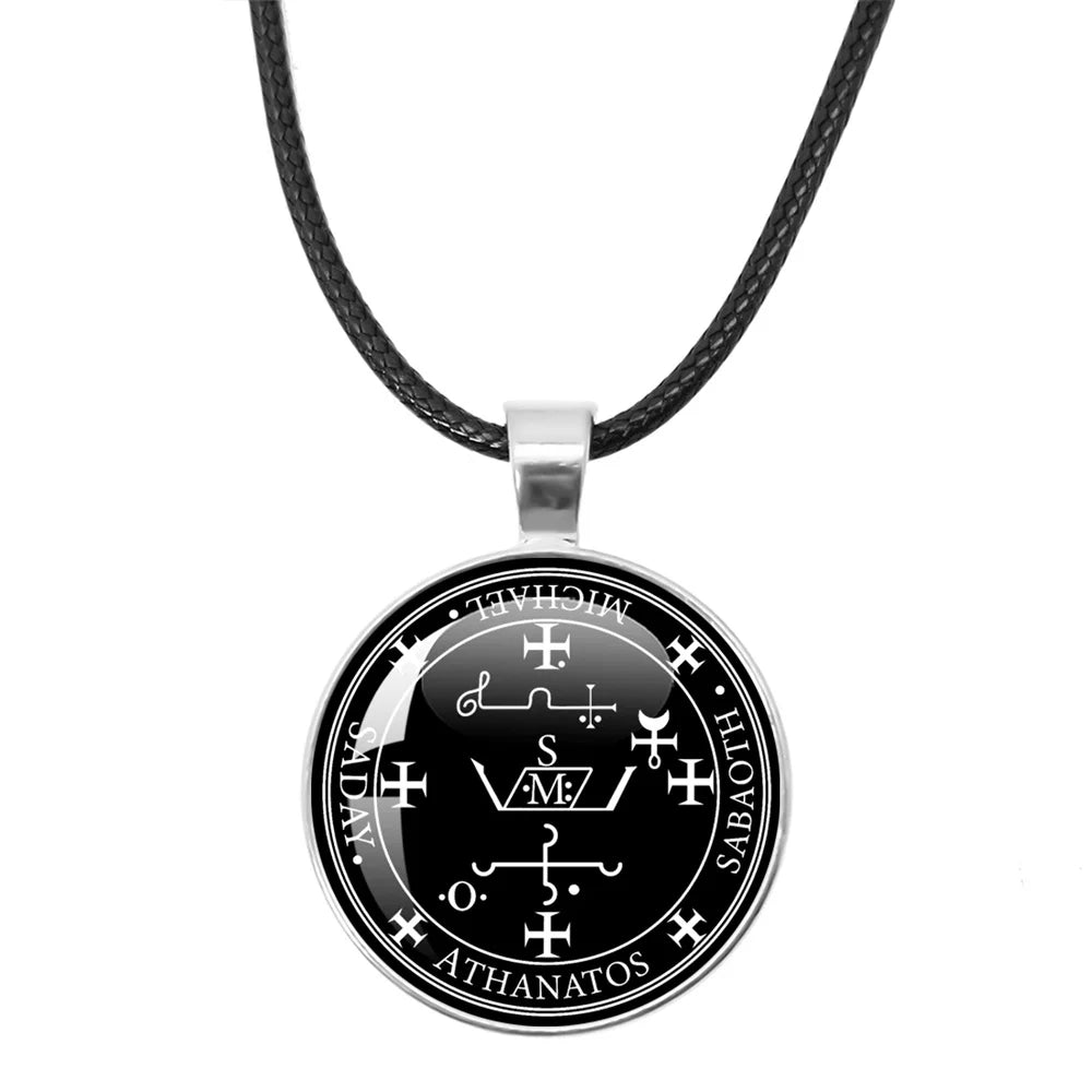 Siegel der sieben Erzengel Medaille Leder Seil Halskette Michael Raziel Uriel Gabriel Anhänger Rune Halskette Schutz Amulett Geschenke