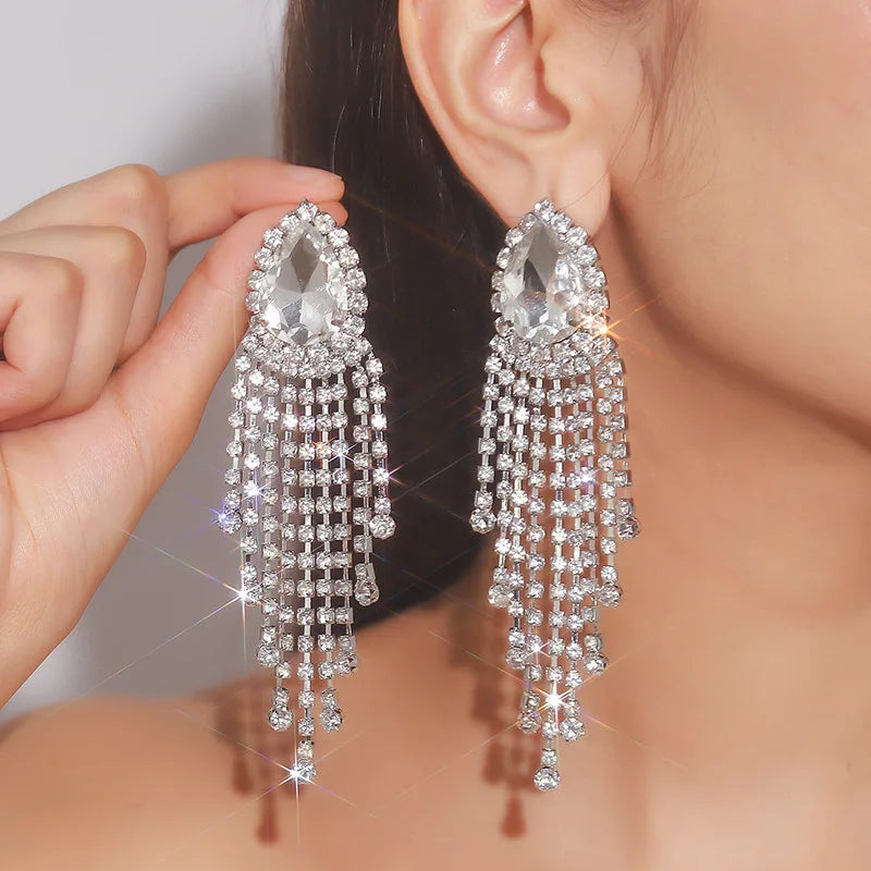 TREAZY Rot Kristall Teardrop Quaste Drop Ohrringe für Frauen Silber Farbe Strass Baumeln Ohrringe Hochzeit Brincos Femme