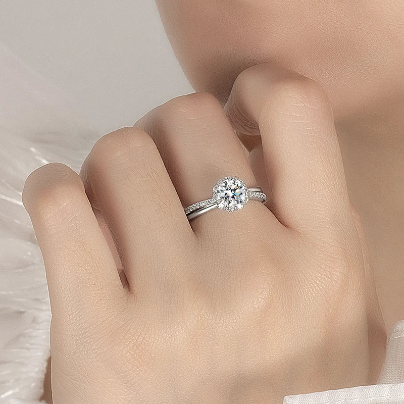 PERFANY 1CT Moissanit Ring für Damen S925 reines Silber vergoldet 18K Weißgold Labordiamant Ewiger Hochzeitsschmuck