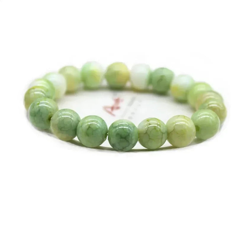 Natürliches rosa/buntes Kristall-/Porzellan-Armband mit Eis-Rissmuster und gemusterten Perlen, einzelner Kreis, glücklicher Heilstein, Schmuck, Geschenk