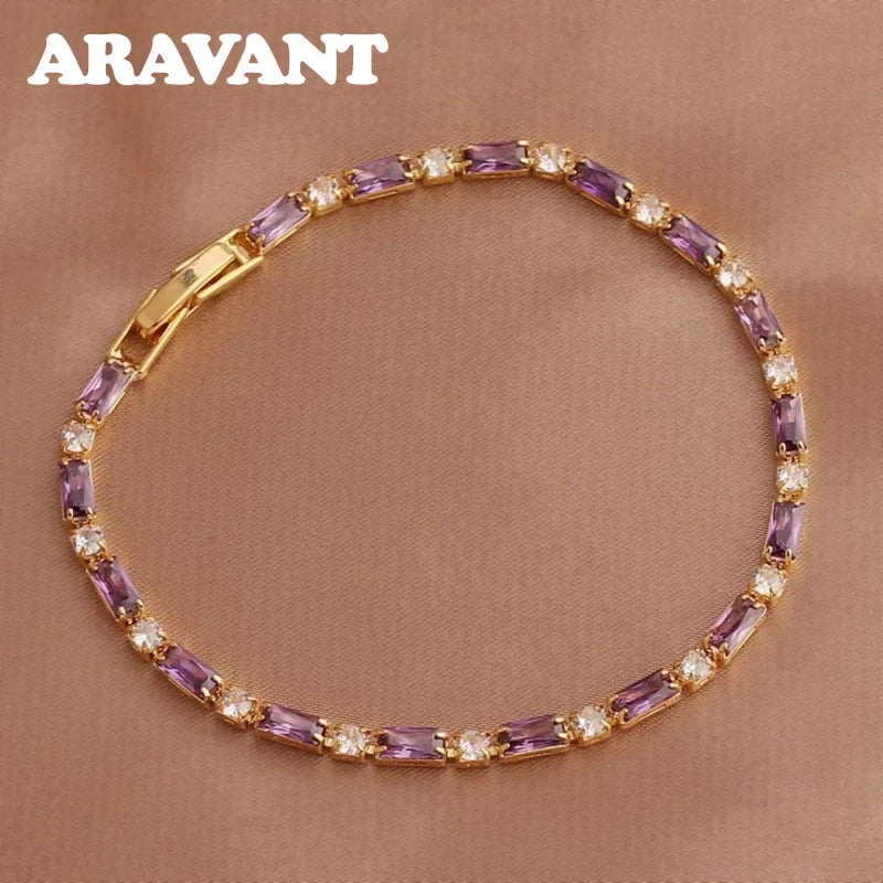 Aravant Armbandkette aus 925er Silber, 18 Karat Gold, Amethyst, für Damen, Modeschmuck