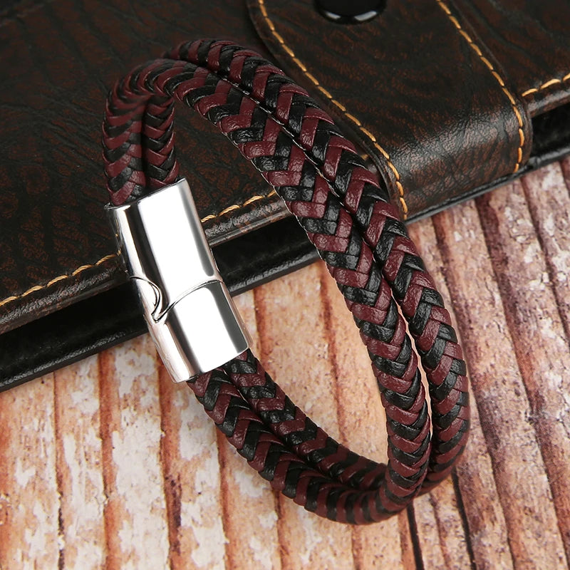 2025 NEUE Echtes Leder Armbänder & Armreifen für Männer Frauen Doppel Schicht Leder Seil Armband Handgemachten Schmuck Homme Pulseras