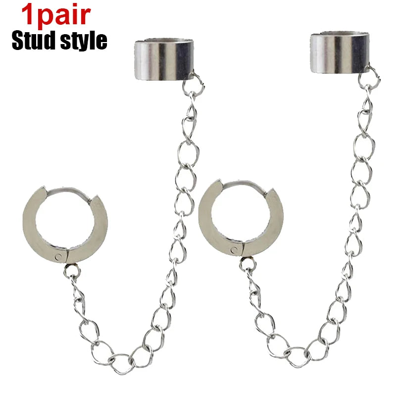 Punk Kreuz Quaste Ohrringe Frauen Integrierte Clip Stud Ohrring Christian Gothic Hip Hop Schmuck Metall Kette Ohr Ring Ohrring Männer