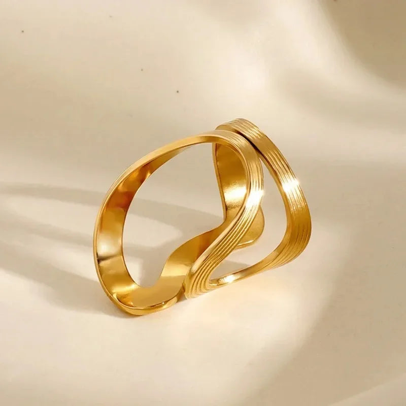 Edelstahl-Ring, neues Design, metallischer Schmuck, doppellagig, S-förmige Öffnung, trendiger Ring, Geschenk für Männer, Paarringe Alem