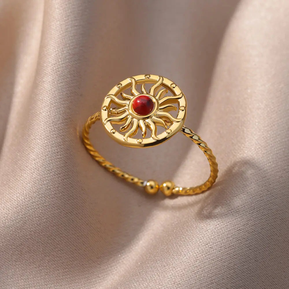 Gold Farbe Edelstahl Shell Ringe Für Frauen Vintage Oval Blau Stein Einstellbare Ring Fashion Party Schmuck Jahrestag Geschenk