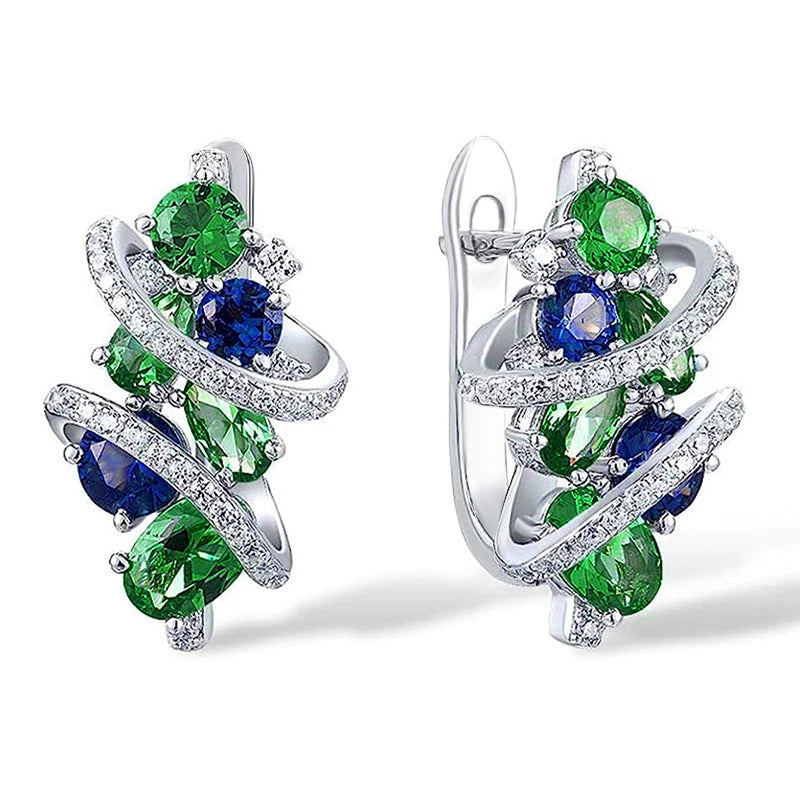 Huitan Grün/Blau Zirkonia Creolen für Frauen Neue Temperament Elegante Braut Hochzeit Party Ohrringe Trendy Schmuck