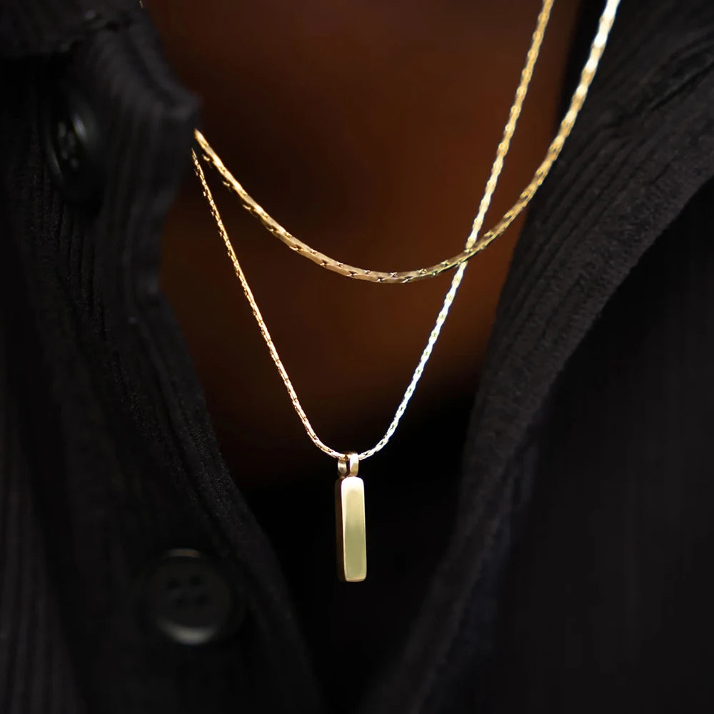 Elandis Herren Edelstahl wasserdichte Schmuck Halskette 1mm Draht kette quadratischen Anhänger in weiß goldenen feinen Accessoires Geschenk