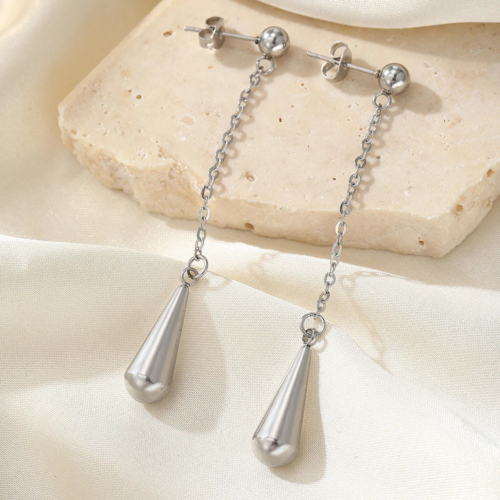 Edelstahl-Ohrringe, Tropfenmodelle, Kette, Anhänger, Ohrringe, Damen, exquisites Temperament, einfacher Schmuck, Bankett, elegant, passend