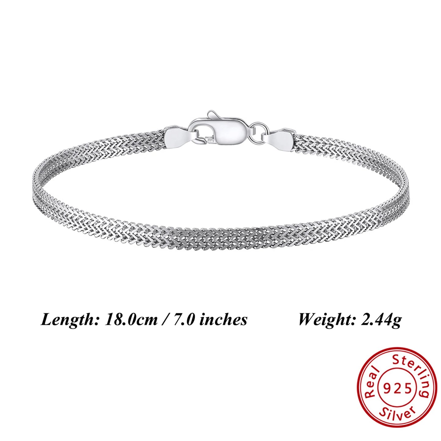 ORSA JEWELS Vintage 2,8 mm flaches Mesh-Kettenarmband S925 Silber Mehrere Größenauswahl Unisex-Stil Zubehör für Hand SB216