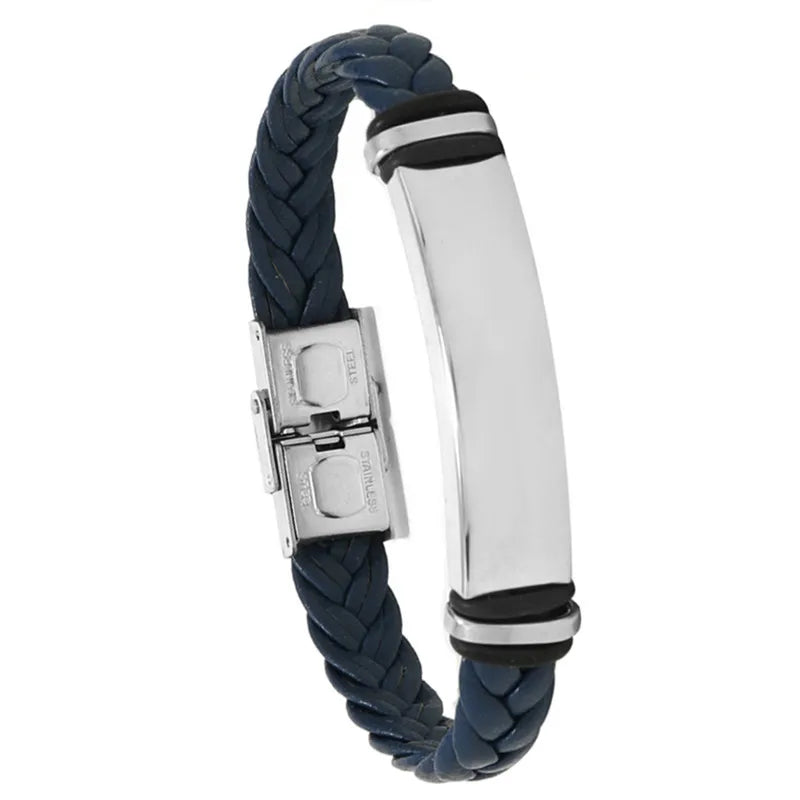 Edelstahlarmband, schlichtes, lässiges, gewebtes Lederarmband, Titan-Stahl, Lederarmband, Armband für Herren, Edelstahl