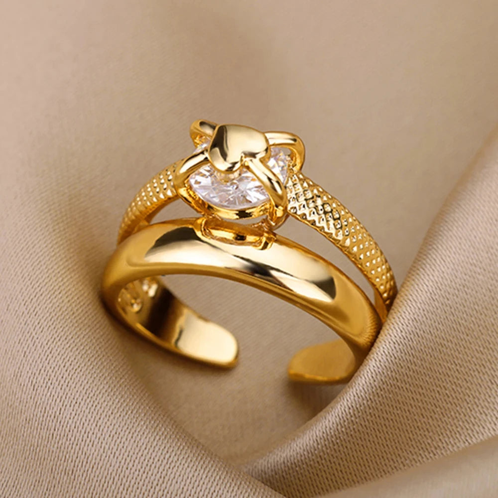 Edelstahl Zirkon Geometrische Ringe Für Frauen Luxus Bösen blick Gold Farbe Einstellbar Trendy Hochzeit Ästhetischen Jewerly Geschenk