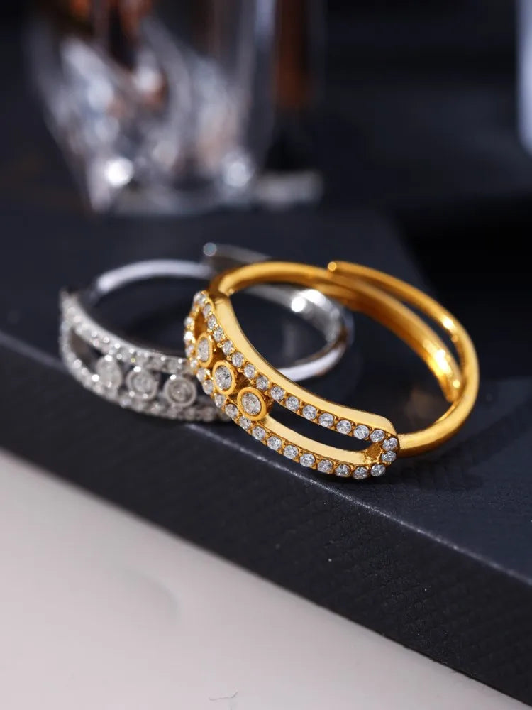 Edelstahl-Ketten-Halsketten, Ringe für Damen, 18 Karat vergoldet, mit beweglichem Zirkon-Anhänger, Halskette, passendes Ring-Schmuckset