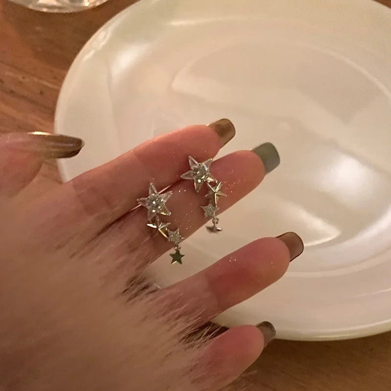 Glänzende Zirkon Stern Quaste Ohrringe Frauen Koreanische Nette Elegante Pentagramm Tropfen Ohrring Y2K Schmuck Hochzeit