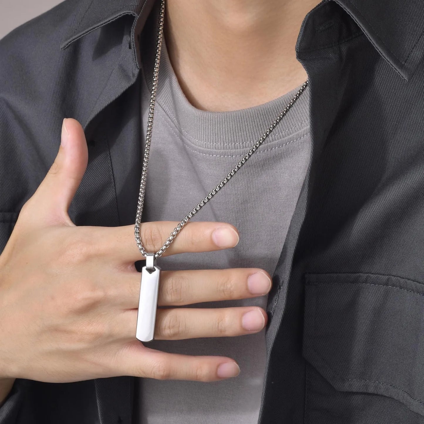Gestapelte Halsketten mit vertikaler Stange für Männer und Jungen, kubanische Kette aus Edelstahl, gedrehtes Seil, Kettenhalsband, stilvolle Schmucksets, Geschenke