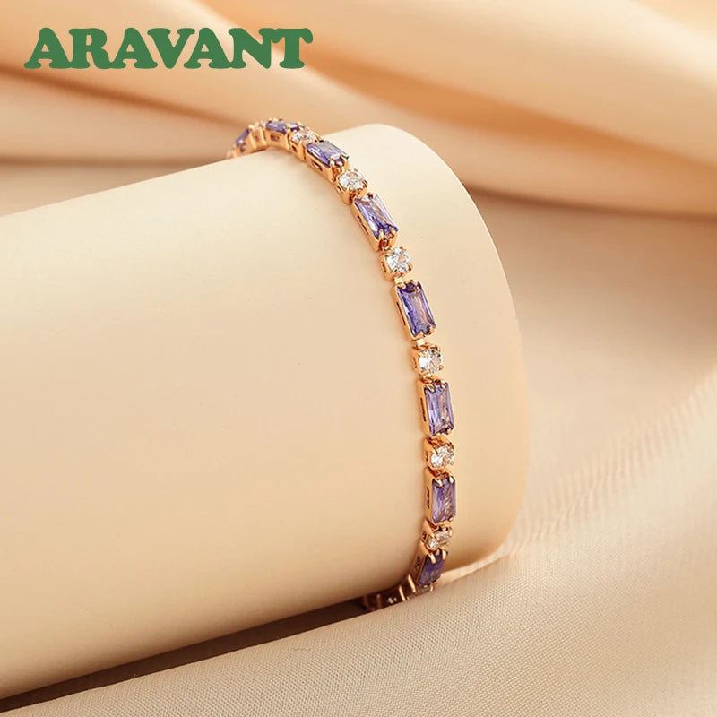 Aravant Armbandkette aus 925er Silber, 18 Karat Gold, Amethyst, für Damen, Modeschmuck