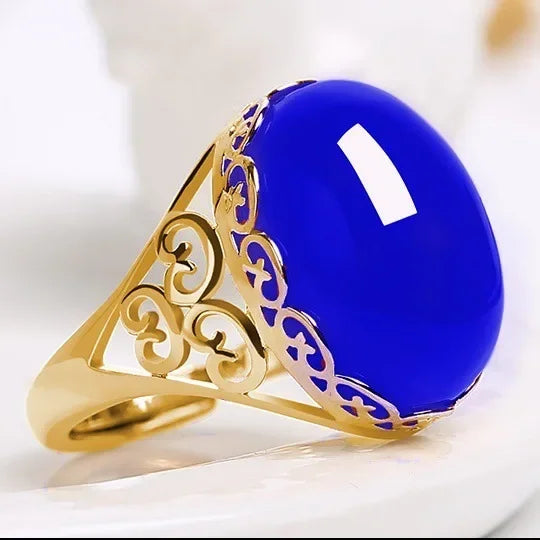 Unisex Ringe ethnischen Stil Nachahmung grüne Chalcedon Ringe für Frauen Temperament Nachahmung Achat rote Farbe Öffnungs ring Anillo