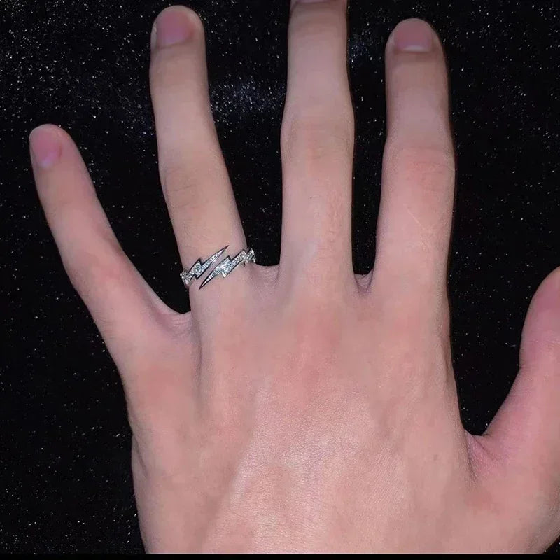 Alemitut Saison Ж Diego Nadal Nadal Punk Hip Hop Silber Farbe Blitz Offene Ringe Für Männer Frauen Mode Schmuck Geschenk Kreative Einstellbare Ring