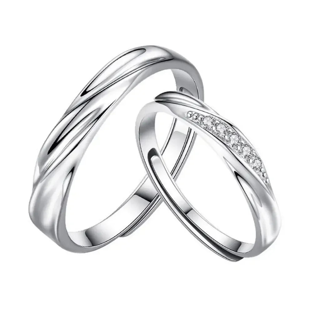 Einfache Mode Paar Ringe Set Silber Farbe Öffnung Einstellbare Finger Licht Luxus Schmuck Für Frauen Männer Jahrestag Geschenk