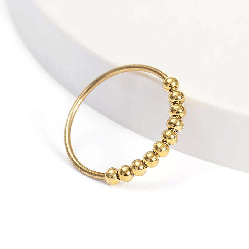 Neue Mode Perlen Angst Ringe Für Frauen Männer Edelstahl Frei Drehen Spinner Ring Paar Trend Einfache Schmuck Großhandel