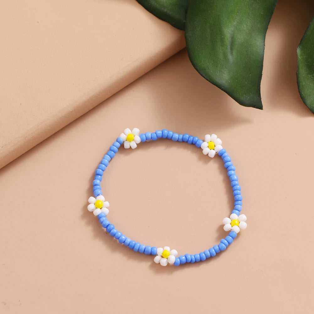 FNIO Neues Perlen-Fußkettchen, Samenperlen, verstellbar, buntes Blumen-Knöchelarmband am Bein, trendiger Schmuck für Frauen