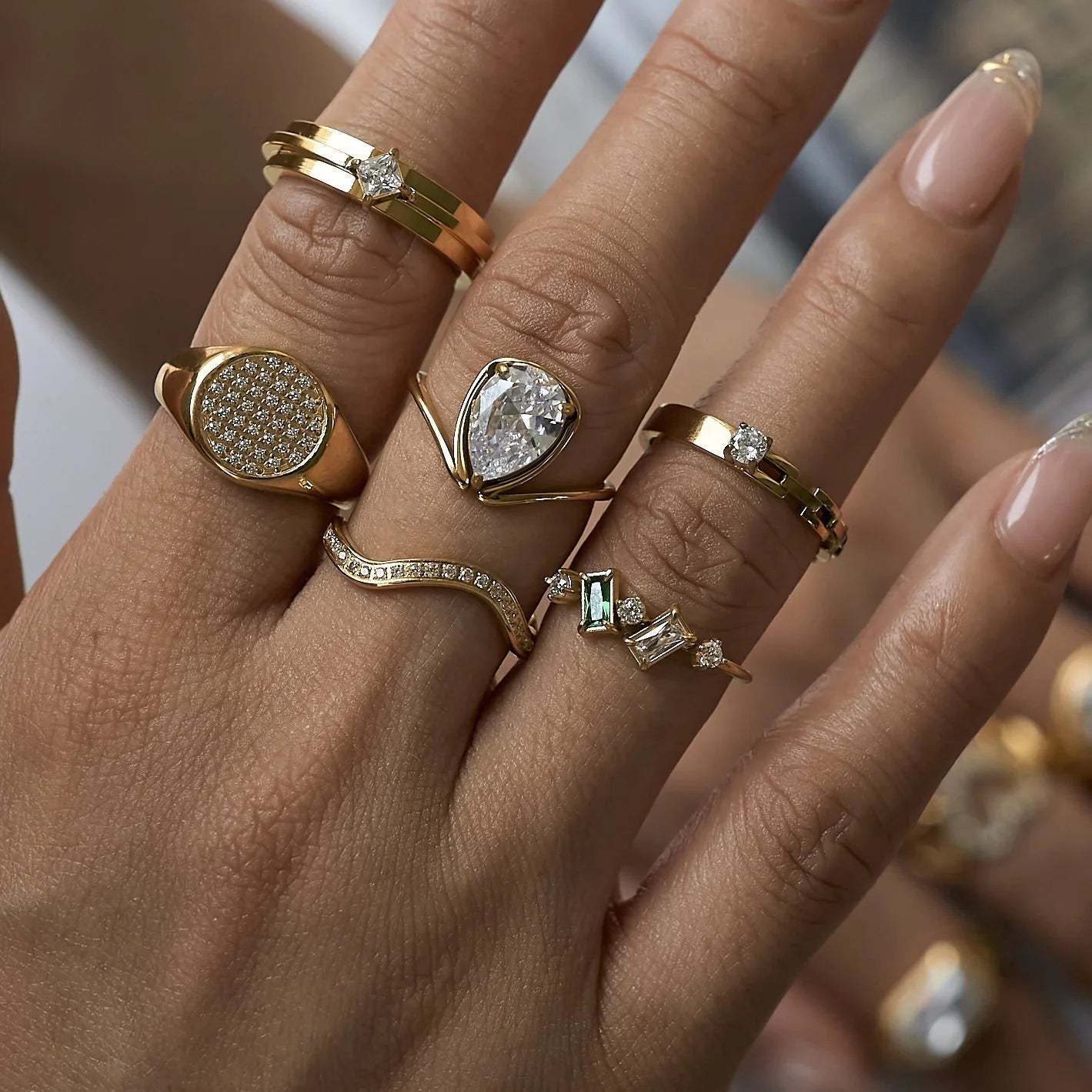 DASEIN Sommer Neue Gypsy Lines Einzigartige Zirkon Ring für Frauen 18k Gold Überzogene Edelstahl Minimalistischen Tänzerin Schmuck Ringe set