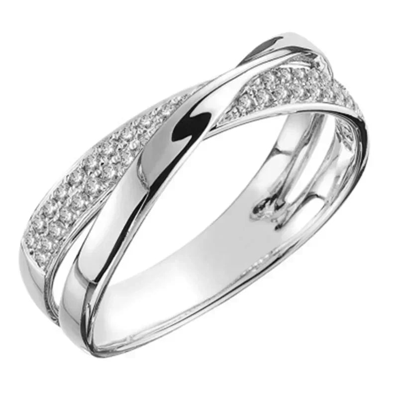 Klassischer zweifarbiger X-förmiger Kreuzring aus Edelstahl für Frauen, Hochzeit, trendiger Schmuck, schillernde Zirkon-Eheringe, moderne Ringe