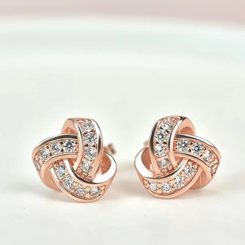 14 Karat vergoldete Ohrstecker, 925er Sterlingsilber, Post-CZ, hypoallergene Ohrringe, Liebesknoten, Zirkonia-Ohrringe für Frauen