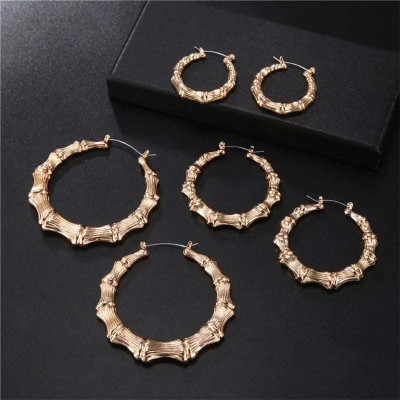 Punk Ohrringe Silber Gold Farbe große Bambus Kreis Creolen große Promi Ohrringe Creolen Schmuck Charms für Frauen