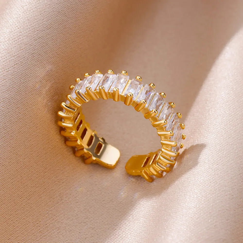 Farbige Kubikzircon Quadrat Ringe Für Frauen Männer Edelstahl Gold Farbe Kristall Hochzeit Ring Luxus Schmuck Geschenk bague femme