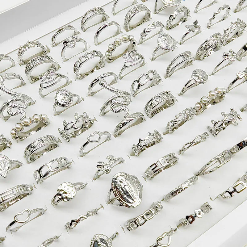 30 teile/los Mix Stil Perle Silber Farbe Finger Ringe Tier Schlange Kette Hohl Blatt Party Schmuck Mädchen Liebe Schmetterling Blume geschenk