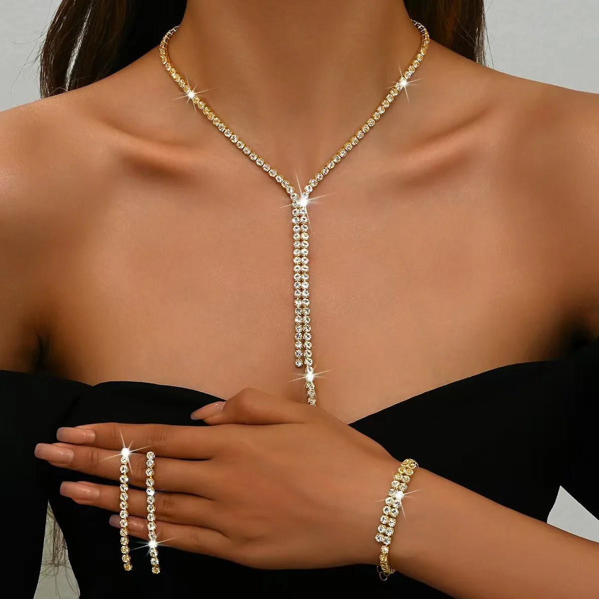 4-teiliges Damen-Set mit geometrischer Halskette, Ohrringen, Armband, Schmuckset, geeignet für Hochzeit, Party, Festival-Geschenke-8604