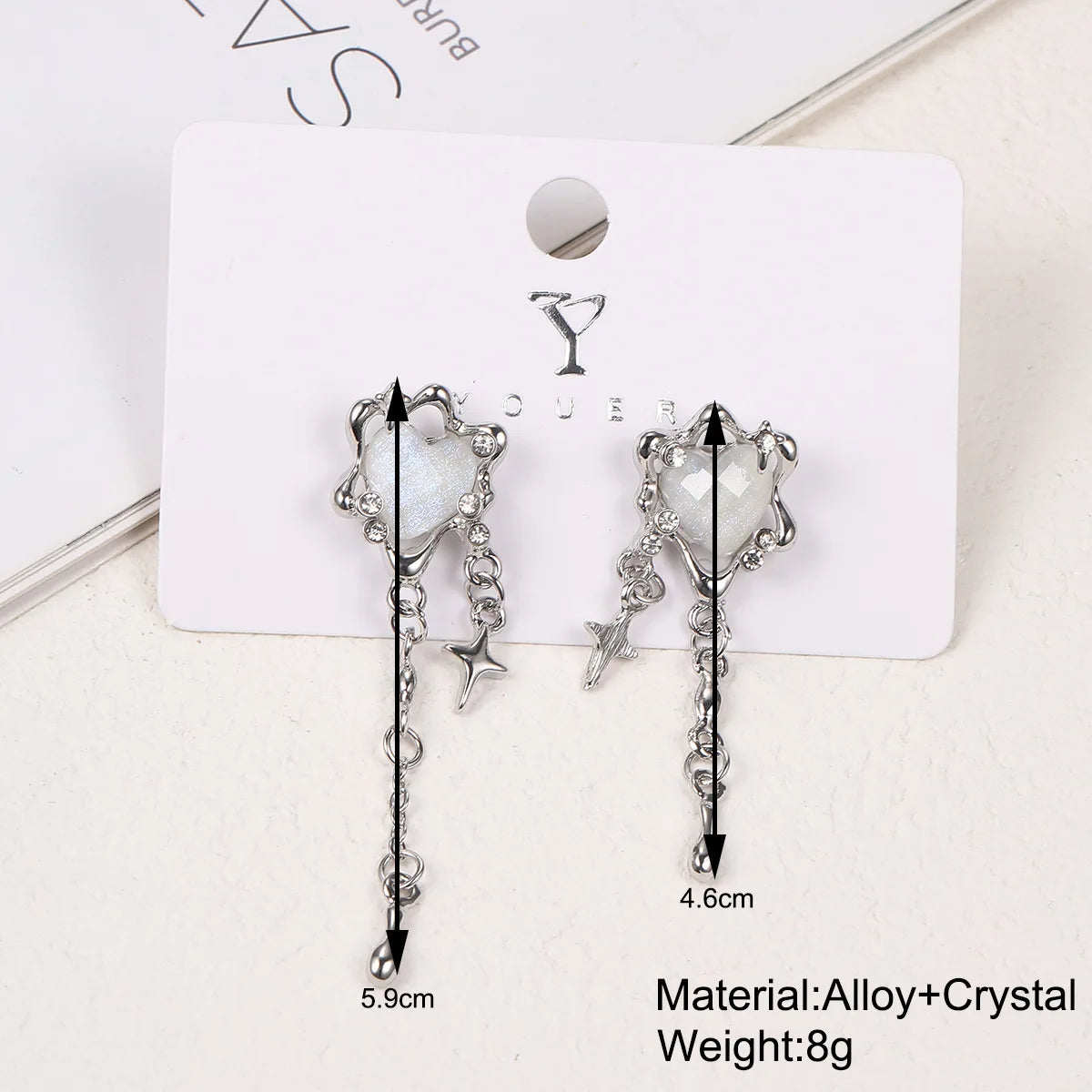 S925 Silber Nadel Vierfach Stern Liebe Asymmetrische Fransen Ohrringe Licht Luxus Nische Süße Coole Stud
