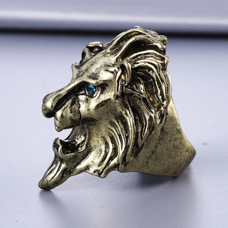 Mode Vintage Ring Hip Hop Blau Augen Löwenkopf Ringe Für Männer Punk Tier Ringe Für Jungen Unisex Finger Ring Schmuck Geschenke