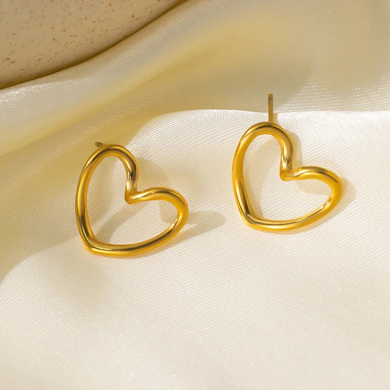 Anenjery 316l Edelstahl hohle verzerrte Herz Halskette Ohrringe für Frauen einfache Mode Schmuck Set Großhandel