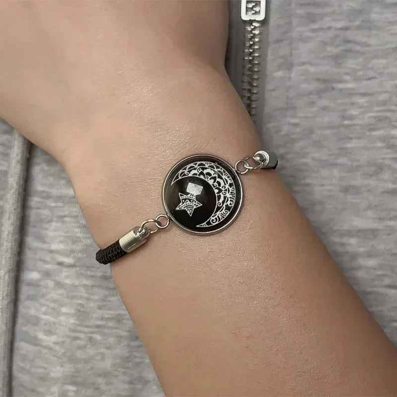 Trendy Sonne Mond Runde Anhänger Geflochtene Armbänder Frauen Männer Romantische Paar Einstellbare Armbänder Mode Schmuck